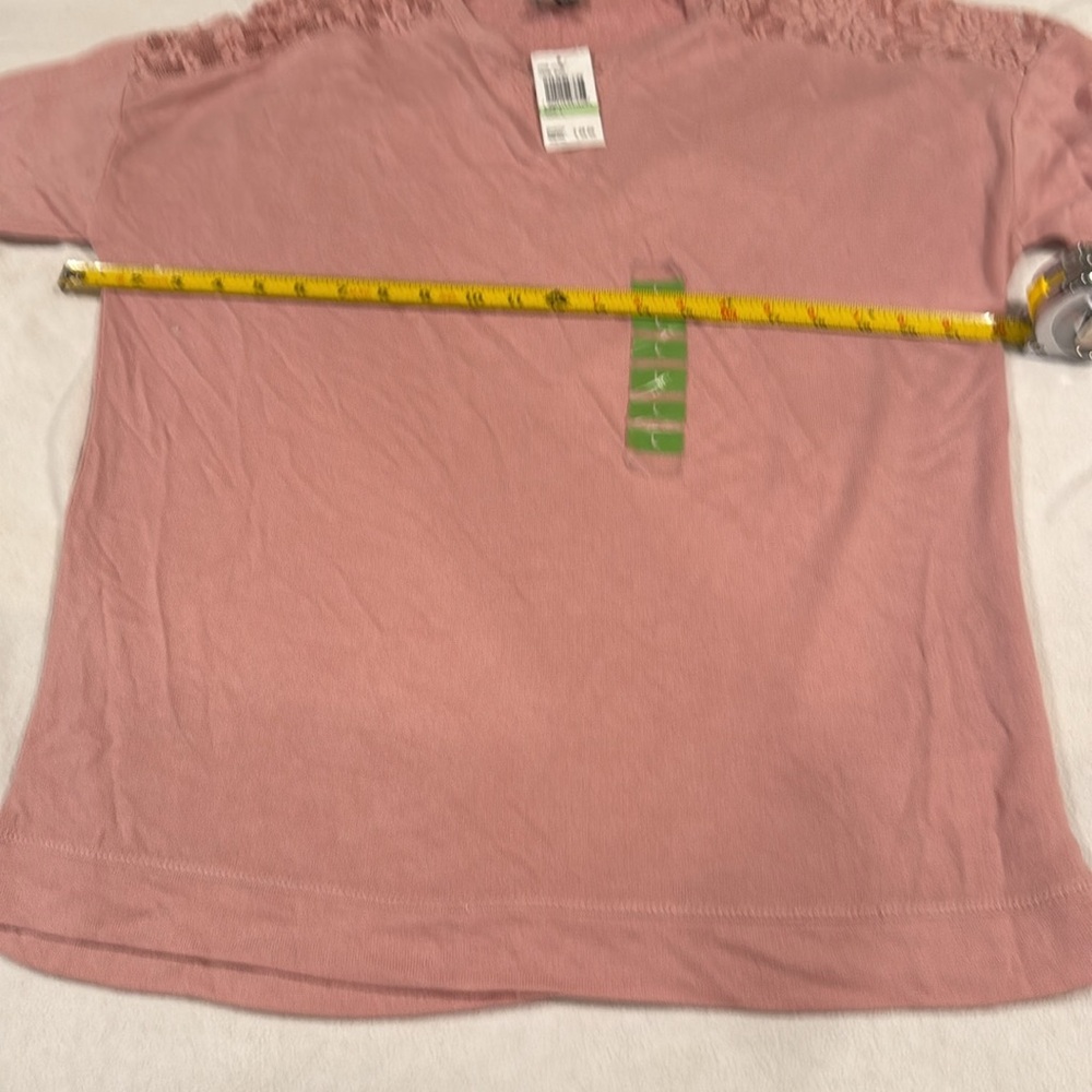 NWT Blush colored long sleeve top with lace shoulders - Picture 6 of 7